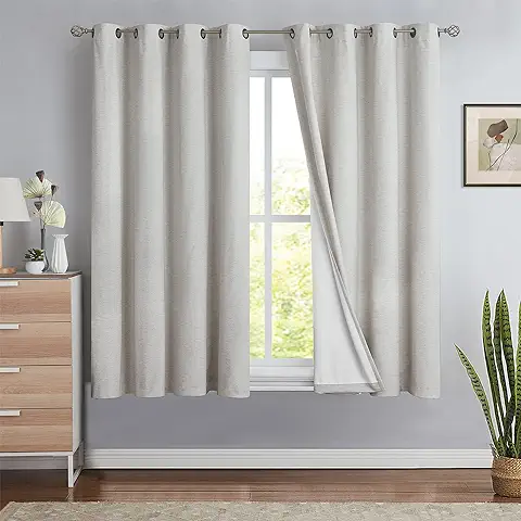 Treatmentex Cortina Opaca de lino Natural, Cortina Térmica con Ojales, Opaca, Moderna, Aspecto de Lino, para Salón, Dormitorio, 2 Unidades, 140 x 180 cm  