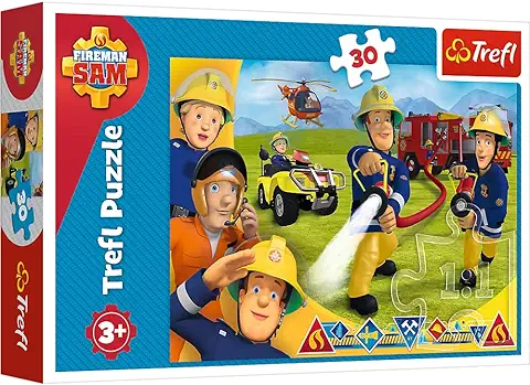 Trefl-18244 de 30 Piezas, para Niños a Partir de 3 Años Puzzle, Color Listos para Ayudar, Sam el Bombero  