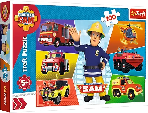 Trefl- Fahrzeuge Des Feuerwehrmanns, Fireman Sam de 100 Piezas, para Niños a Partir de 5 Años Puzzle, Color Vehículos Bombero  