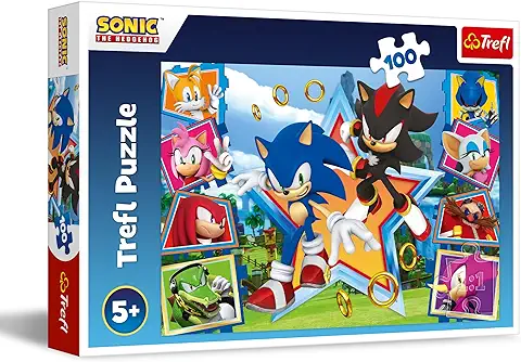 Trefl The Hedgehog, Conoce 100 Piezas-Puzle de Colores con los Personajes del Videojuego Sonic, Entretenimiento Creativo, Juego para Niños a Partir de 5 Años, Multicolor (16465)  