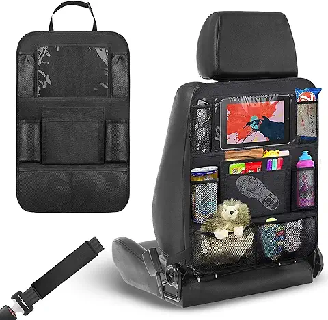 TRIZZIA Organizador Asiento Coche - Soporte Tablet Para Coche - Incluye Protector de Cinturón y Organizador Coche Bebe Multibolsillos - Protector Asiento Coche Respaldo - Tablet Niños  