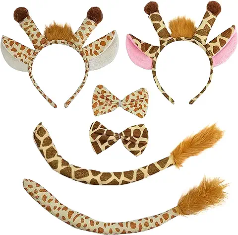 TSHAOUN 2 Sets Disfraces de Jirafa, Disfraz de Animal Accesorios De Halloween Jirafa Orejas Diadema Pajarita Cola para Halloween Fiesta Cumpleaños Disfraces de Animales Carnaval Cosplay  