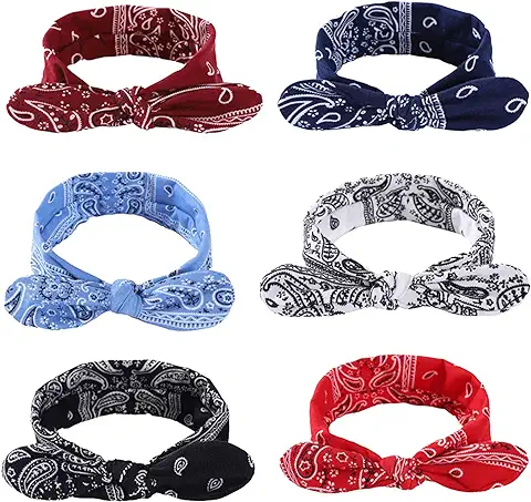 TSHAOUN 6 Piezas Boho Diademas, Diademas Pelo Mujer Elástico Cinta Pelo Mujer Suave, Orejas de Conejo Elástica Retro,Boho Thin Hijab Accesorios Pelo Mujer Yoga Deportes Diadema (6 Piezas)  