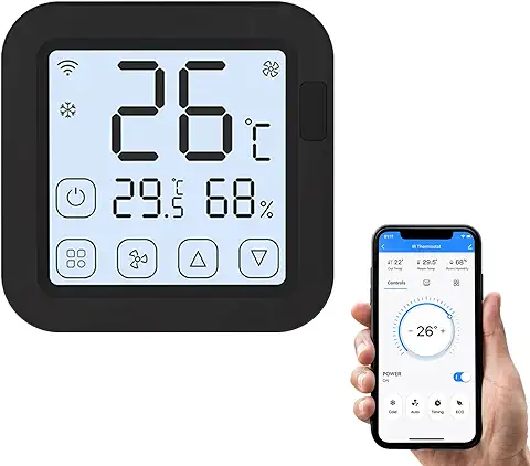 Tuya Smart WiFi IR Controlador de Aire Acondicionado Termostato con Pantalla LCD App Control Temperatura Humedad Sensor Monitor Compatible con Alexa Google Home para Mini Split AC Portátil  