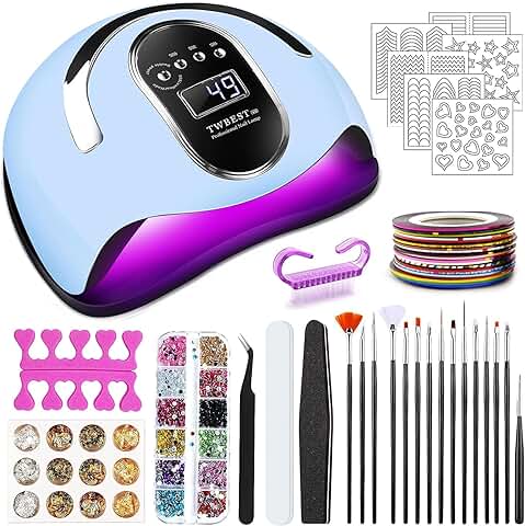 TWBEST 168W Lámpara Secador de Uñas Profesional Lámpara LED UV con Sensor Automático,Pantalla LCD,Base Desmontable,4 Temporizadores Manicura/Pedicura Salón  