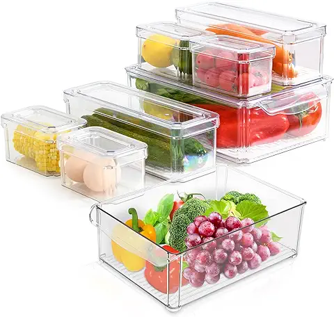 TWBEST Organizador de Despensa con Tapa, Juego de 8 Cajas de Almacenaje de Refrigerador con Asa, para Cocinas, Armarios-Sin BPA  