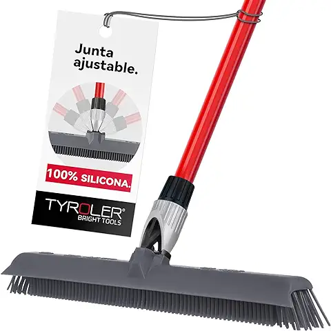 Tyroler Cepillo para Suelo con Escurridor de Silicona de 40 cm Resistente y Duradero - Unión Articulada Ajustable - Mango Largo - Cerdas Lavables Que No Arañan - ¡Ideal para Pelo de Mascotas!  