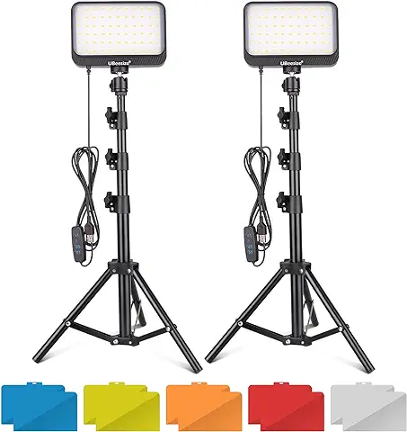 UBeesize 2pcs Luz LED de Vídeo Regulables con Soporte de Trípode Ajustable y Filtros de Color para Disparos de Mesa/ángulo Bajo, Zoom, Transmisión de Juegos, Youtube  