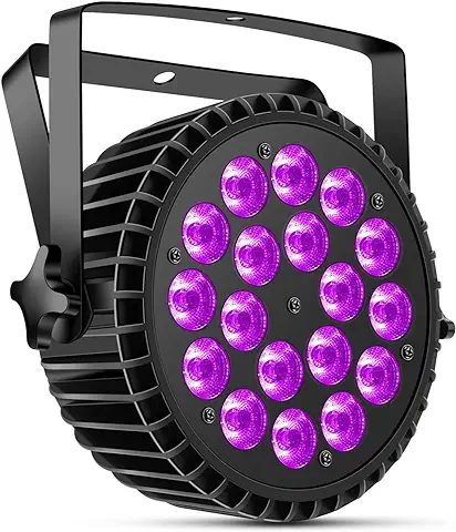 UKfog 200 W 18 LED par UV+RGB luz de Escenario, DMX512, luz de Discoteca, luz de Fiesta, 8 Canales, modo Estroboscópico/sonido/modo Activo, Efecto de luz DJ para Espectáculos, Bares, Fiestas,  