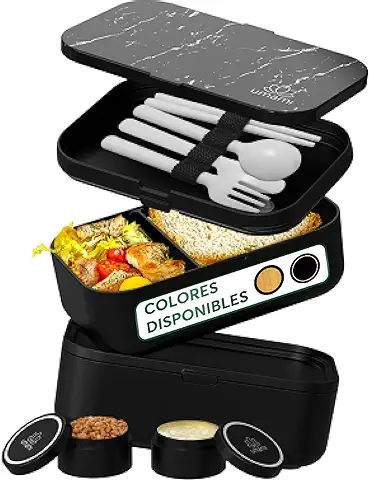 Umami Bento Lunch Box - 4 Cubiertos - Tupper Compartimentos Estilo Bento Box Japonés - Porta Alimentos Hermético - Microondas y Lavavajillas - Fiambrera Para Adultos  