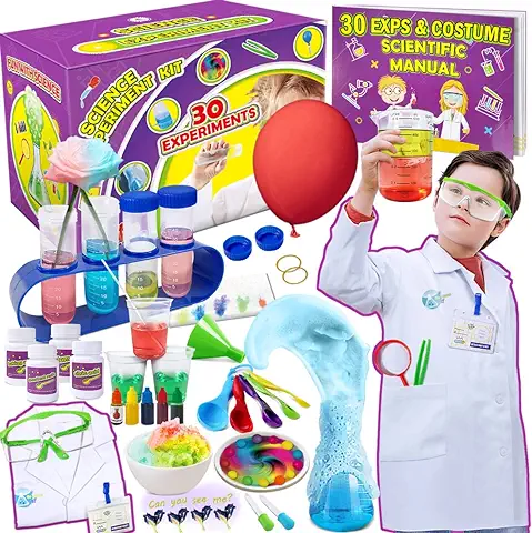 UNGLINGA Chemistry Laboratory 30 Juego de Experimentos Científicos Juguetes Educativos Regalo con bata de Laboratorio para Niños de 3 a 11 Años Niños Niñas Disfraces Juego de Roles Aprendizaje  