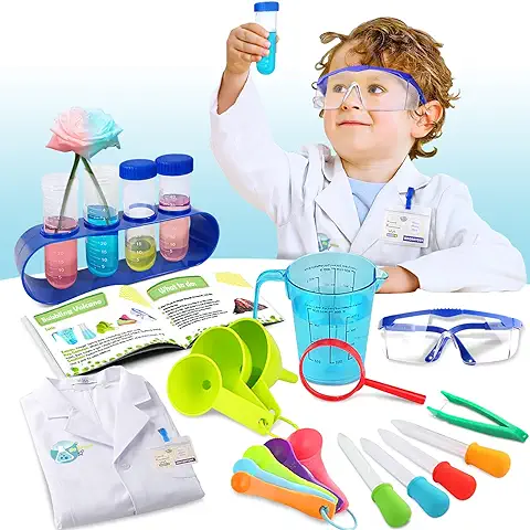 UNGLINGA Laboratorio de Quimica Kit Ciencias Niños con Bata de Laboratorio Juguetes Kit de Experimentos Científicos Disfraces y Juguetes de Rol de Regalo Educativos con para Niños Niñas de 5-11 Años  