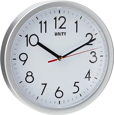 Unity Hastings - Reloj de Pared, Silencioso, Moderno, 22 cm, Plástico, Plateado, 22 x 22 x 3 cm  