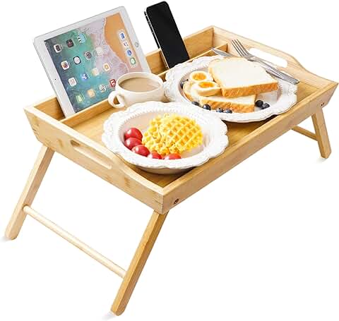 Unycos - Bandeja para Cama de Bambú con Borde Alto (55 x 35 x 26.5 cm) Mesa con Patas Plegables para Desayuno, Resistente a la Humedad, Mesa Auxiliar Portátil para Ordenador y Libros (Work Table)  