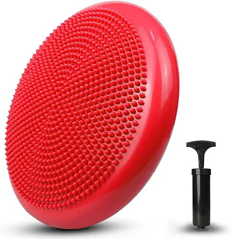 Unycos - Cojín de Equilibrio y Yoga Antideslizante de 34 cm con Bombín de Aire, Propioceptivo e Hinchable, Soporte Lumbar, Semi Esfera para Fitness, Pilates y Rehabilitación (Rojo)  