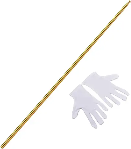 Uposao Varita Mágica de 110 cm, Varita Mágica Profesional, palo de Bolsillo Portátil para Trucos de Magia, Accesorios para Adultos, Juego de Magia, oro y Guantes  