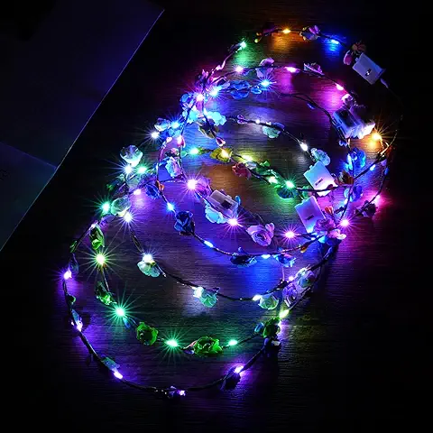 URAQT Diadema de Corona de Flor, 6PCS Diadema LED con Luminosas, Dama Y Niño Guirnaldas de Flores Led, Festival Accesorios Guirnaldas Intermitentes, Halloween, Navidad, Boda, Fiesta de Neón Brillante  