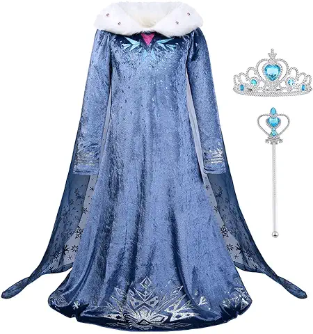 URAQT Disfraz Elsa, Vestido Princesa Elsa con Corona y Varita Magica, Disfraz Princesa Niña de Dibujos Animados Nieve, Disfraz Niña Halloween Cosplay Cumpleaños Carnaval Fiesta Navidad  