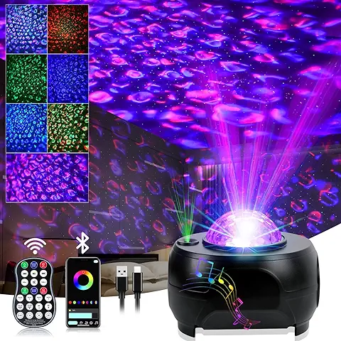 URAQT Lámpara de Proyector de Cielo Estrellado, Proyector de Luz de Estrella Galaxy con Altavoz Bluetooth, Control de Aplicación Móvil/7 Colores/28 Efectos de Luz, Luz Nocturna Decorativa para Niños  