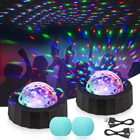 URAQT Luces Discoteca para Fiestas, 2 PCS Mini Luces Discoteca, 4 Colores Luces LED Portátiles para Fiestas en el Hogar, USB Luces Bola Discoteca para Fiestas y Decoración Interior del Coche Negro  