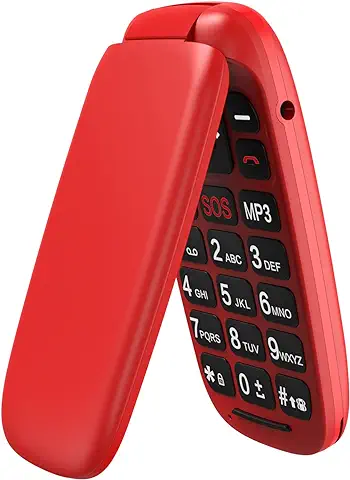 USHINING Teléfonos Móviles Libre, Móviles para Personas Mayores con Teclas Grandes, Fácil de Usar Teléfono Celular con Doble SIM y SOS Botón, Radio FM, Cámara - Rojo