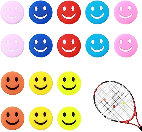 UTMACH 16 Piezas Amortiguador Raqueta Tenis Amortiguador de Tenis de Happy Face Amortiguador de Silicona de Tenis Sonriente Antivibradores Colores para Todos Modelos Raqueta Tenis  