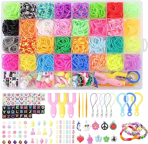 UUlioyer Pulseras, 2200+kit, 32 Colores de Gomas Elásticas para Niños de Anillos y Collares de Bricolaje Manualidad (40 Compartimentos)  