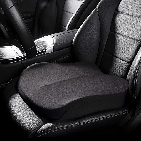 UVCMDUI Cojin Coche Conductor, Cojin Asiento Coche Portátil, Cojin Silla Ruedas Oficina Suave, Aumente Efectivamente el Campo de Visión en 10 cm, para Automóvil, Oficina, Hogar, Lavable,Negro  