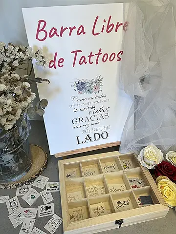 Uvimark - Barra Libre de Tatuajes - Más de 260 Tatuajes Temporales para boda - Calcomanías para Bodas con Diseños Variados - Tatuajes para Bodas  