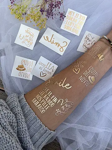 Uvimark - Tatuajes Dorados Para Bodas - 30 Tatuajes Temporales Dorados Para Boda - Calcomanías Para Bodas Con Diseños Variados - Tatuajes Para Bodas  