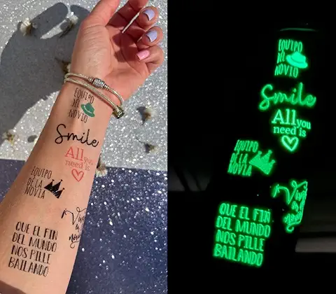 Uvimark - Tatuajes Fluorescentes Para Bodas - 30 Tatuajes Temporales Luminiscentes Para Boda - Calcomanías Para Bodas Con Diseños Variados - Tatuajes Para Bodas  