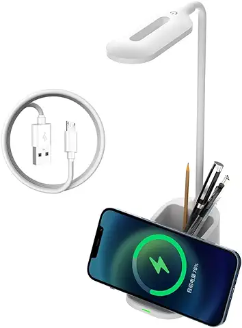 UYUYong Lámpara de Escritorio LED con Cargador Inalámbrico 10W USB Iluminación de Cabecera para el Cuidado de Los Ojos Control Táctil Luz de Lectura para el Trabajo de Estudio - Giratorio  