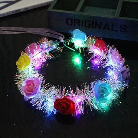 Vakkery Corona de Flores LED con Luces Florales, Corona de pelo Ajustable, Guirnalda de pelo con halo para Fiestas, Festivales, Bodas, Tocados para Mujeres y Niñas  