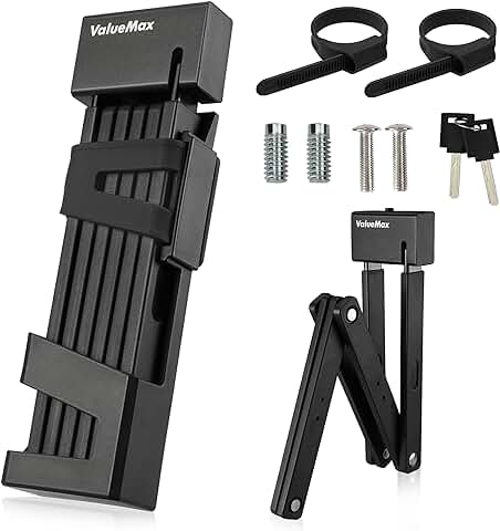 ValueMax Candado,Candado Plegable para Bicicleta, con Soporte, 1M Extendido, 22x7x2cm Plegado, Compacto Antirrobo Resistente Anti Corte y Práctico  