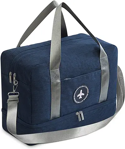 VARLIVOO Bolsa de Gimnasio para Hombres Mujeres Bolsos de Hombro con Compartimento para Zapatos Bolsillo Mojado Viajar Yoga Deportes Impermeable Poliéster Azul Marino +Correa de Hombro Larga  