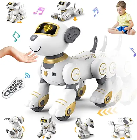 VATOS Control Remoto Perro Robot Juguete para Niños - Toque y SIGA 17 Funciones Interactivo Perro Robot, Programable Inteligente Caminar Cachorro Inteligente RC Perro Robot Juguetes Regalos Niñas  