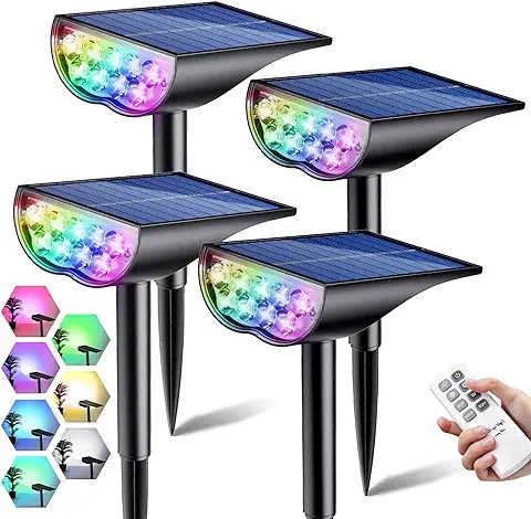 VAYOTOY Luces Solares LED Exterior Jardin, 7 Colores Cambiado Foco Solar con Sensor de Luz, Lámpara Solar Impermeable IP65 para Jardín, Patio, Calzada, Piscina y Camping, 4 Piezas  