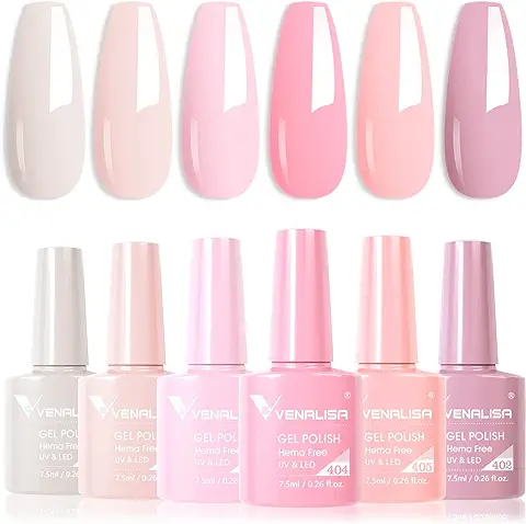 VENALISA Esmaltes Semipermanentes Pastel de Uñas en Gel UV LED 6 Colors Rosa Púrpura Desnudo Set Esmalte de Uñas Semipermanentes con  