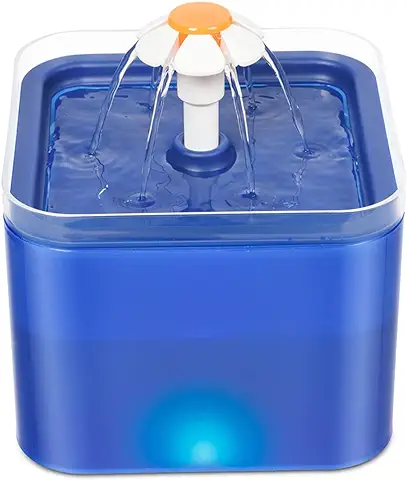 VENUSDALI Dispensador de agua para Gatos de 2 l, Dispensador de agua para Gatos, Bebedero con Filtro de Carbón Activado, Fuente para Mascotas Súper Silenciosa con Luces LED (azul)  