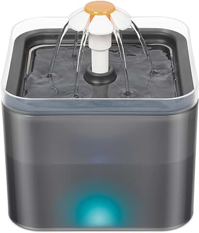 VENUSDALI Dispensador de agua para Gatos de 2 l, Dispensador de agua para Gatos, Bebedero con Filtro de Carbón Activado, Fuente para Mascotas Súper Silenciosa con Luces LED (gris)  