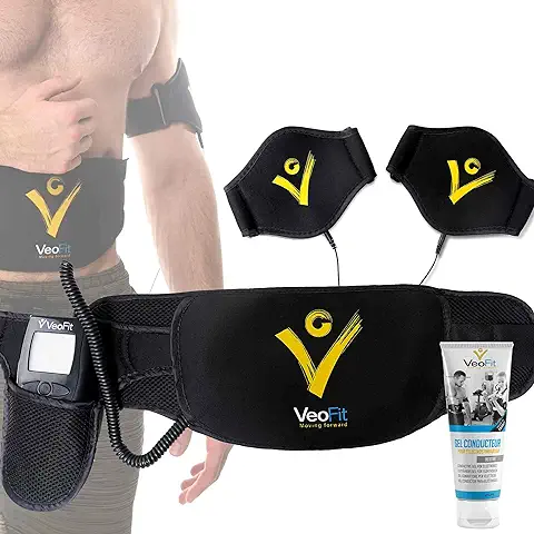 VeoFit Cinturon Abdominal Electroestimulacion EMS Pro –Cinturon Vibrador Adelgazante para Abdominales, Brazos,Muslos, Pierna y Gluteas – Hombre y Mujer – Incluye Guía Fitness y Funda  