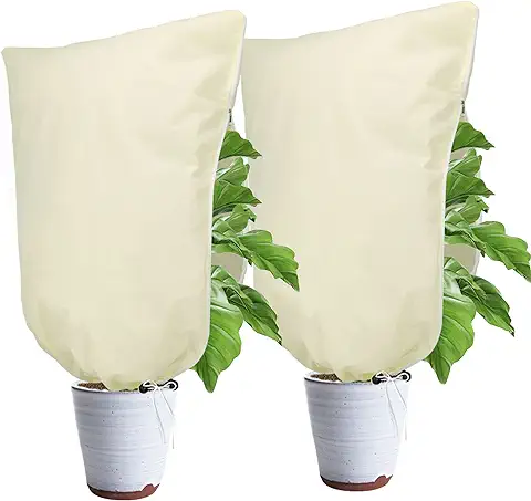 Verdenu 2 Piezas 100*80cm Cubre Plantas, 80g/㎡ Funda para Planta, Mallas Anti-heladas con Cremallera y Cordón de Protección Contra la Congelación de los Insectos, las Heladas, el Aguanieve y el Frío  