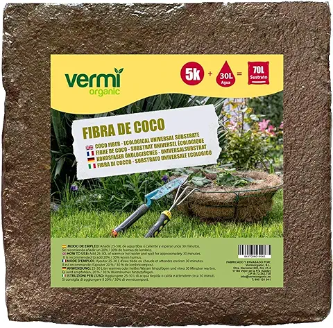 VERMIORGANIC | Fibra de Coco para Plantas 70L Huertos Urbanos y Base para Vermicomposteras | Ayuda a la Retención del Agua y una Correcta Aireación  