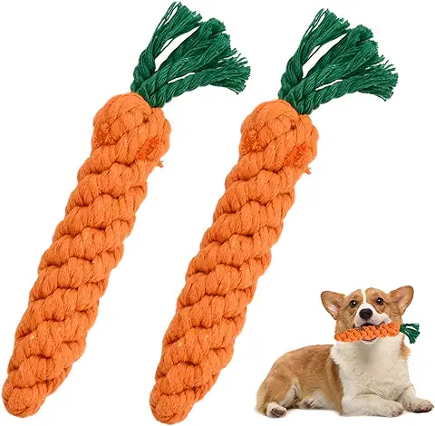 Vesaneae 2pcs Juguetes Masticables para Cachorros, Durable Masticable Cuerda de Zanahoria, Juguetes para Mascotas Cuerda Trenzada, Juguete para Morder para Perro Pequeños y Medianos Limpieza Dental  