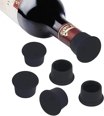 Vicloon Tapones para Botellas, Tapones de Vino Silicona, Tapa de Botella de Vino Reutilizables para Botellas de Vino y Cerveza - 6 Piezas, Negro  