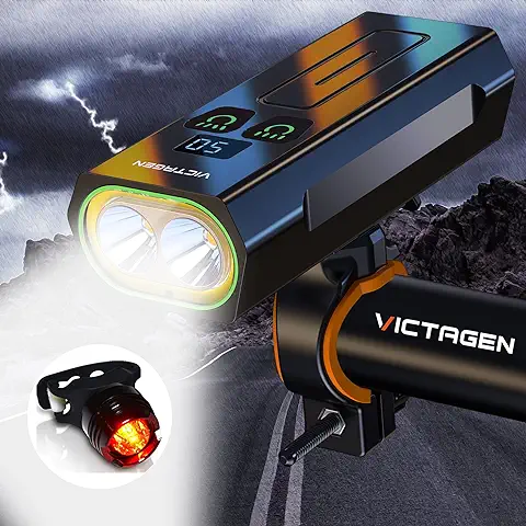 Victagen Luz Bicicleta LED Recargable USB, 5000 Lumens Potente Luces Delantera y Trasera, 5 Modos, Impermeable, Luces Seguridad Noche para Ciclismo  