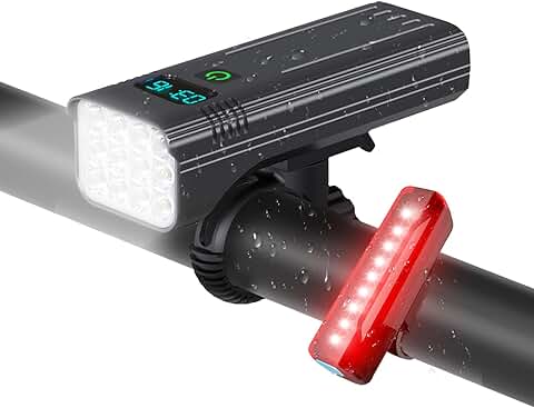 Victoper Luces Bicicleta Delanteras y Traseras,2023 Actualización Luz Bicicleta 10000 Lúmenes 12LED Luces Bicicleta 5+5 Modos IPX5 Impermeable Recargable Luz Bici De Luces De Bicicleta Pantalla LED  