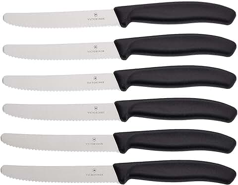 Victorinox Cuchillo con hoja de 11 cm, Paquete de 6 Piezas, Negro, Medium  