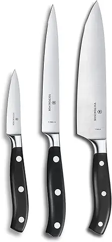 Victorinox Grand Maître Set de Cuchillos de Cocinero en caja de Regalo, 3 Piezas, Cuchillo de Trinchar, Tenedor de Carne, Color Negro  