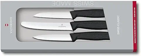 Victorinox Juego de Cuchillos para Verduras Swissclassic, 3 Piezas, Negro, Caja de Regalo  